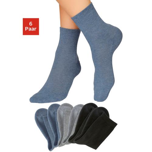 Socken H.I.S Gr. 39-42, bunt (2x schwarz, 2x jeans, melange, grau, melange) Damen Socken mit bequemem Frottee