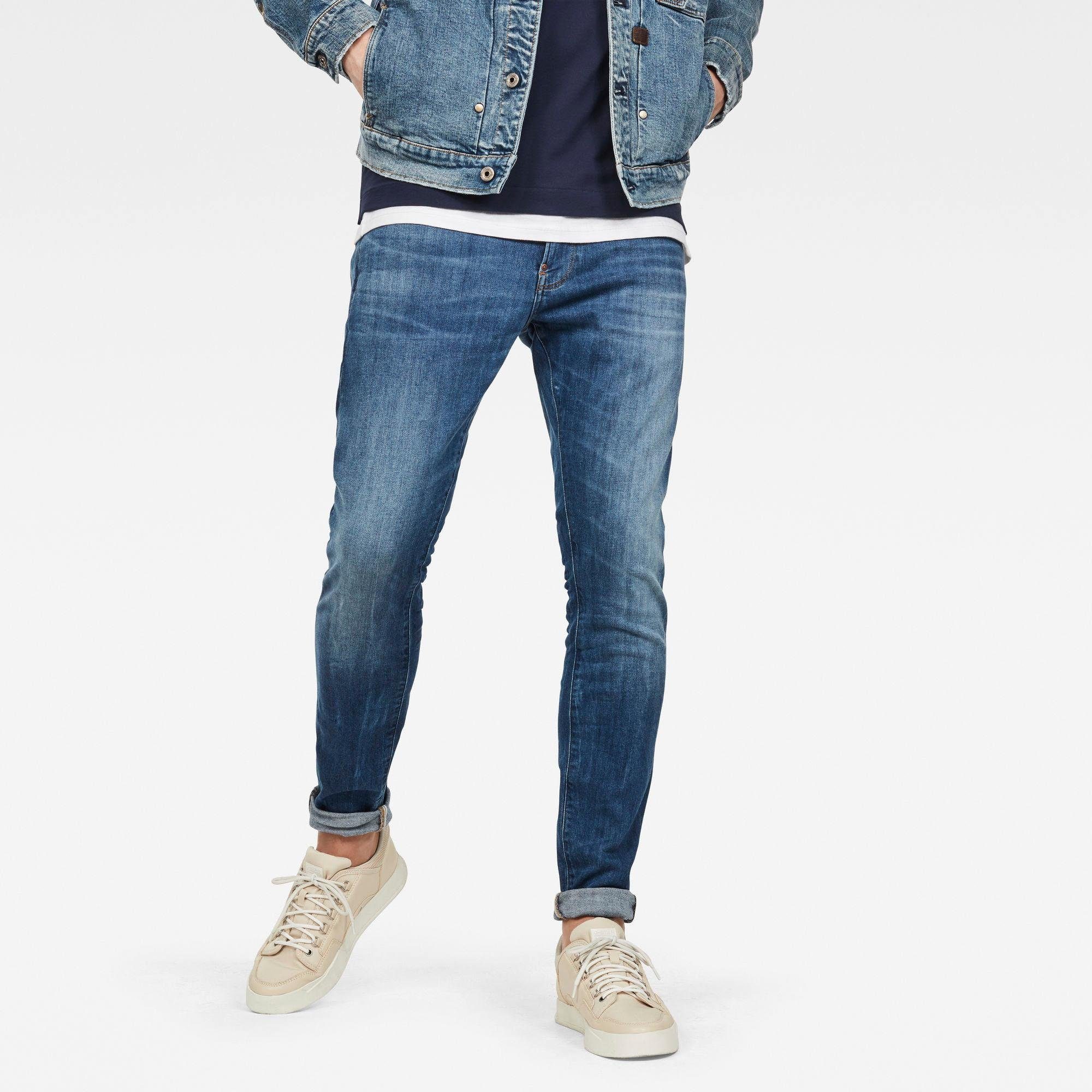 Skinny-fit-Jeans G-STAR "51010", Herren, Gr. 31, Länge 34, blau (indigo aged), Denim/Jeans, Obermaterial: 91% Baumwolle, 7% Elastomultiester, 2% Elasthan, skinny fit lang, Jeans