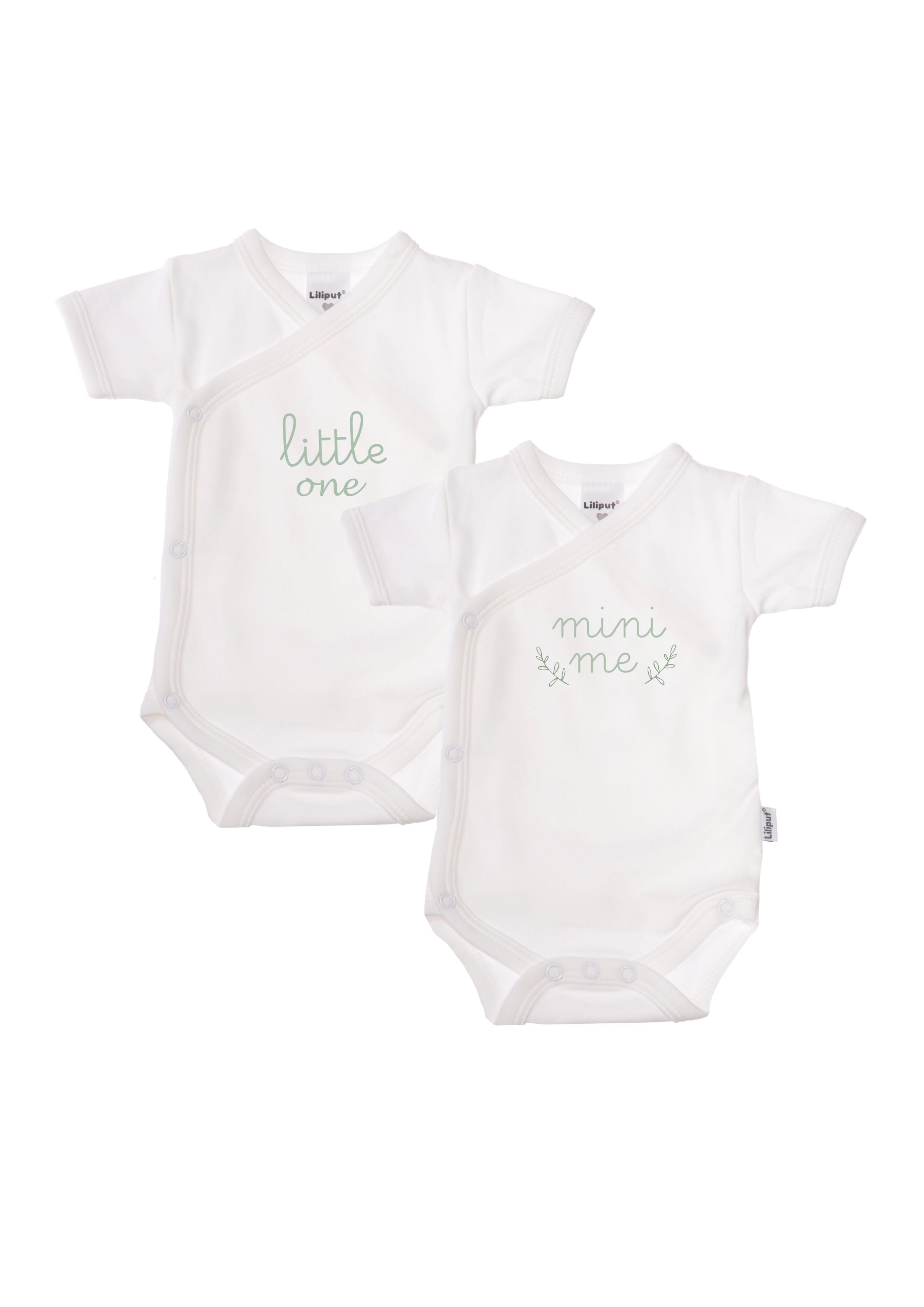 Body LILIPUT "mini me", Jungen, Gr. 50/56, EURO-Größen, grün (weiß, grün), 100% Baumwolle, bedruckt, kurz, V-Ausschnitt, Bodys Body, mit praktischer Druckknopfleiste