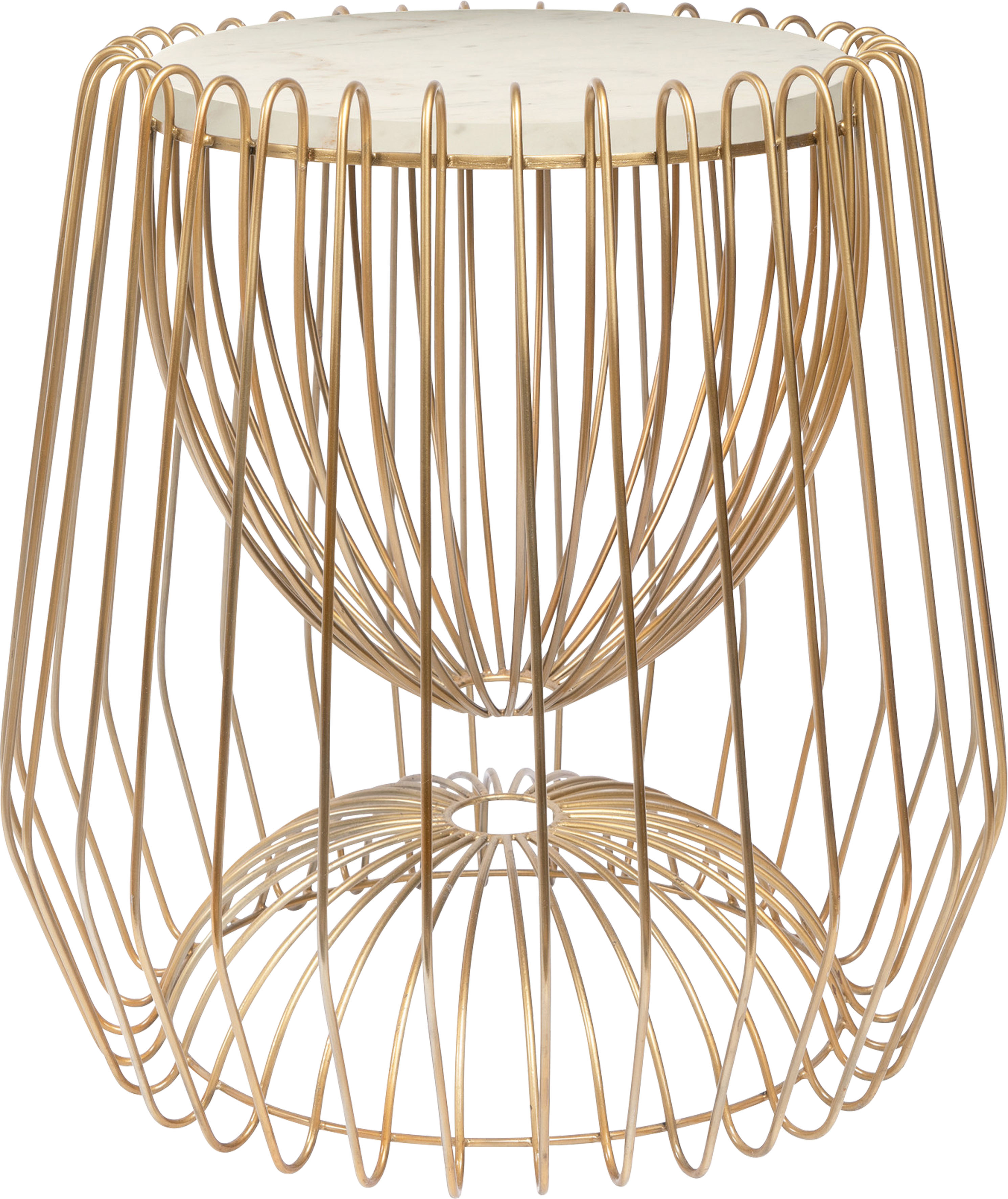 Beistelltisch KAYOOM "Malibu 225, Beistelltisch mit edler Marmorplatte", weiß (weiß, messing, messing, weiß), B:50cm H:51cm T:50cm, Eisen, Marmor, Tische, Beistelltisch, ø-Marmorplatte: 33,5 cm, angesagtes Metalldesign, pflegeleicht