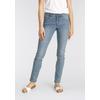 Slim-fit-Jeans ARIZONA "Bund mit seitlichem Gummizugeinsatz", Damen, Gr. 23, K + L Gr, blau (bleached), Denim/Jeans, Obermaterial: 98% Baumwolle, 2% Elasthan, Basic, slim fit lang, Jeans, schmale Passform, Röhrenjeans, Used-Waschung, hohe Leibhöhe
