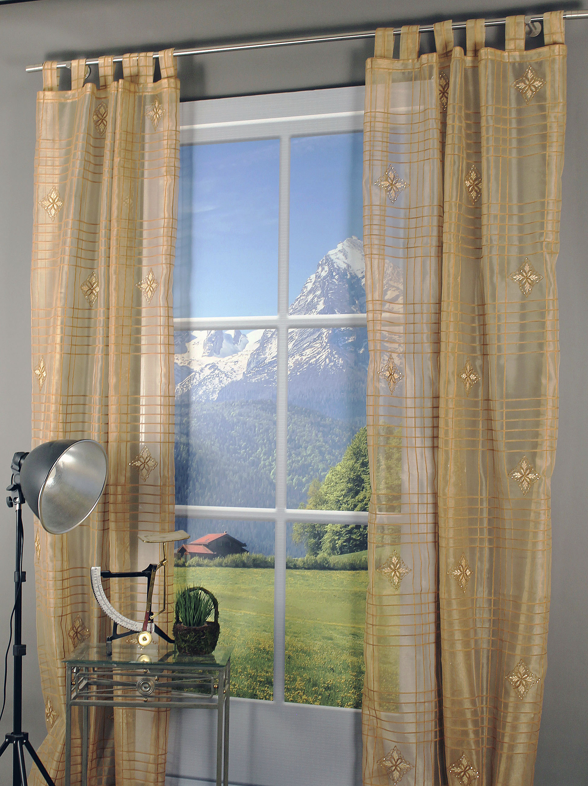 Gardine "Stellisee" Gr. 1, braun (braun, beige), B:105cm H:245cm, Polyester, HOSSNER - ART OF HOME DECO, Gardinen, Gardine, Schlaufenschal im besonderen Design Image