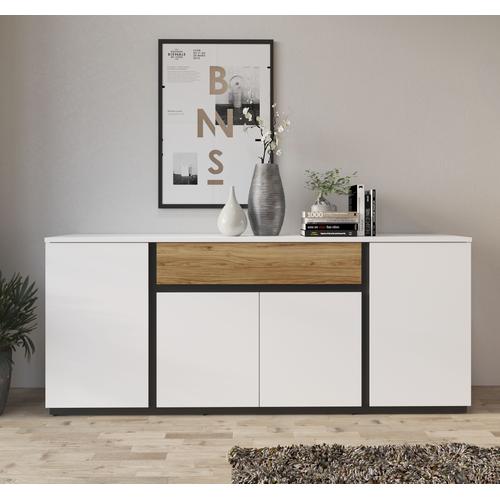 „Sideboard INOSIGN „“Novena““ Sideboards Gr. B/H/T: 208,8 cm x 87,6 cm x 40 cm, 1, bunt (alpinweiß, catania eiche, schwarz) Sideboards Breite 209 cm“