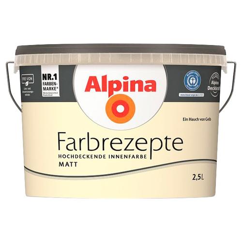 „ALPINA Wand- und Deckenfarbe „“Farbrezepte Ein Hauch von Gelb““ Farben Cremiges Gelb, matt, 2,5 Liter Gr. 2,5 l 2500 ml, gelb (cremiges gelb) Wandfarbe bunt“