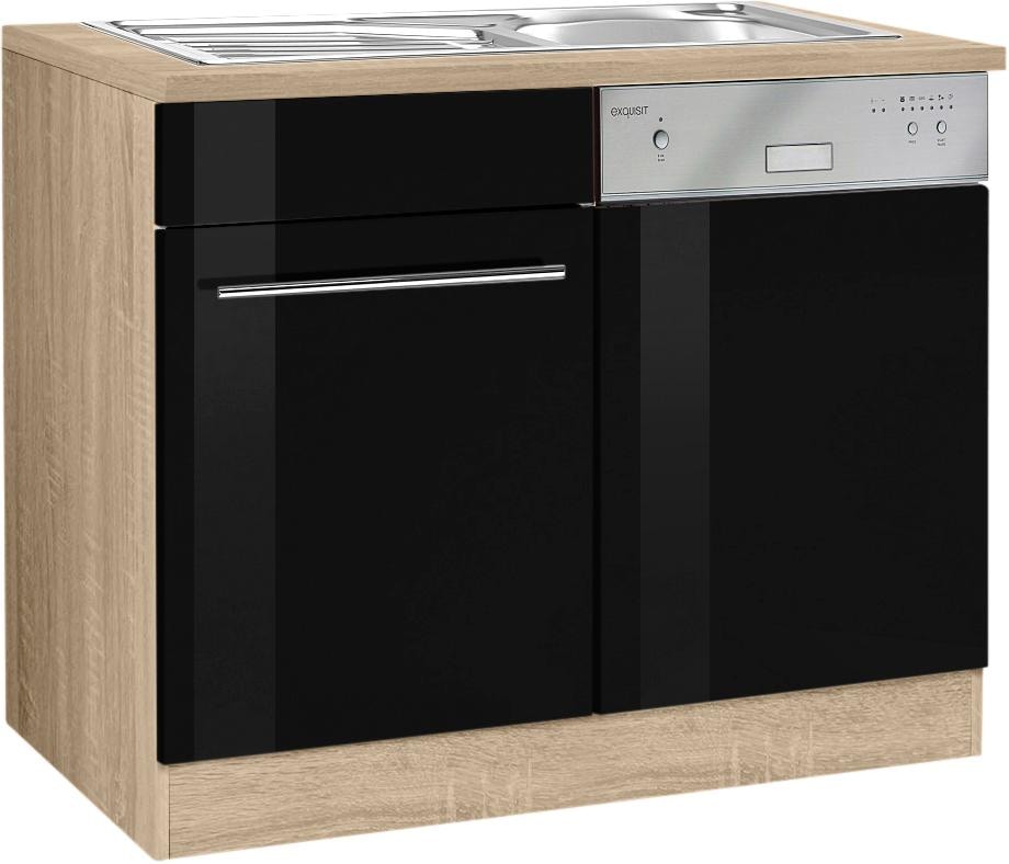 Spülenschrank KOCHSTATION "KS-Eton", schwarz (schwarz hochglanz), B:110cm H:85cm T:60cm, Schränke, Breite 110 cm, inkl. Tür/Sockel für Geschirrspüler Image