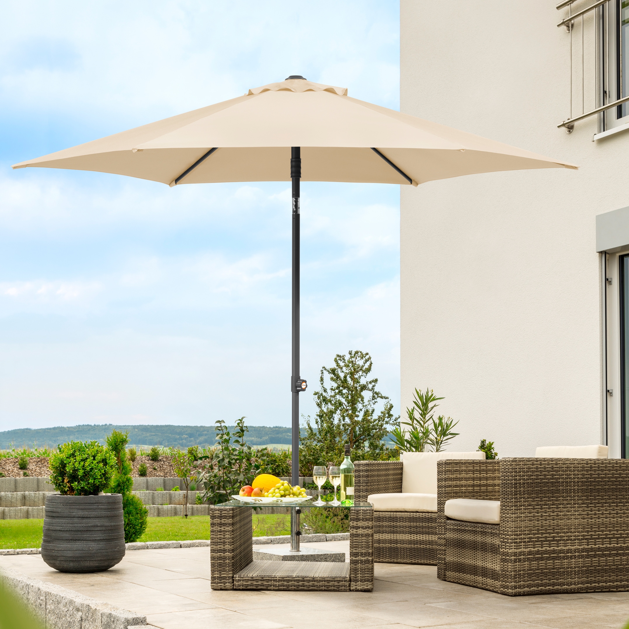 Marktschirm SCHNEIDER SCHIRME "Sevilla", beige (natur), Obermaterial: 100% Polyester, Standschirme, Durchmesser 270 cm, rund, ohne Schirmständer