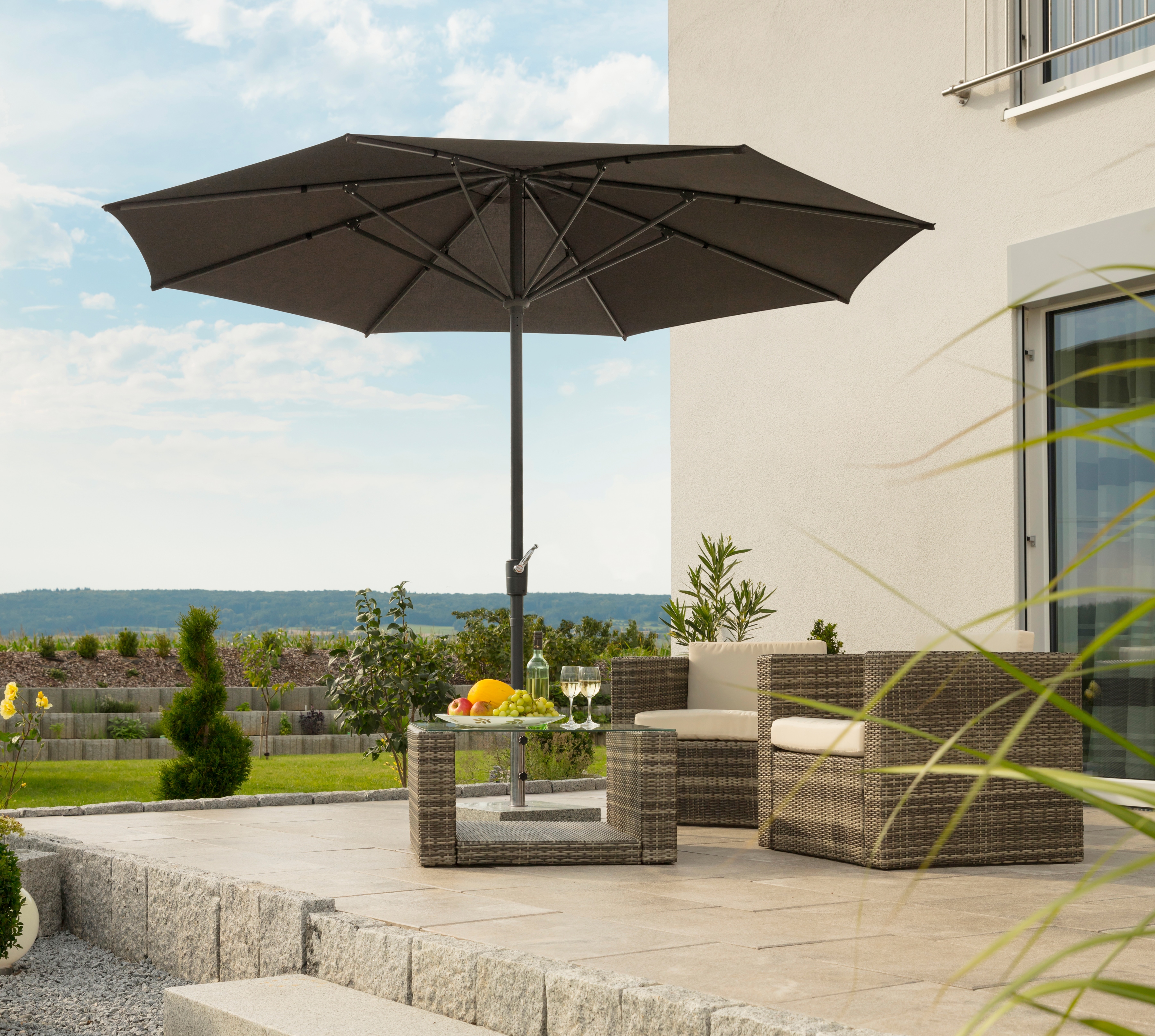 Sonnenschirm SCHNEIDER SCHIRME "Korsika", braun, Obermaterial: 100% Polyester, Standschirme, ohne Schirmständer