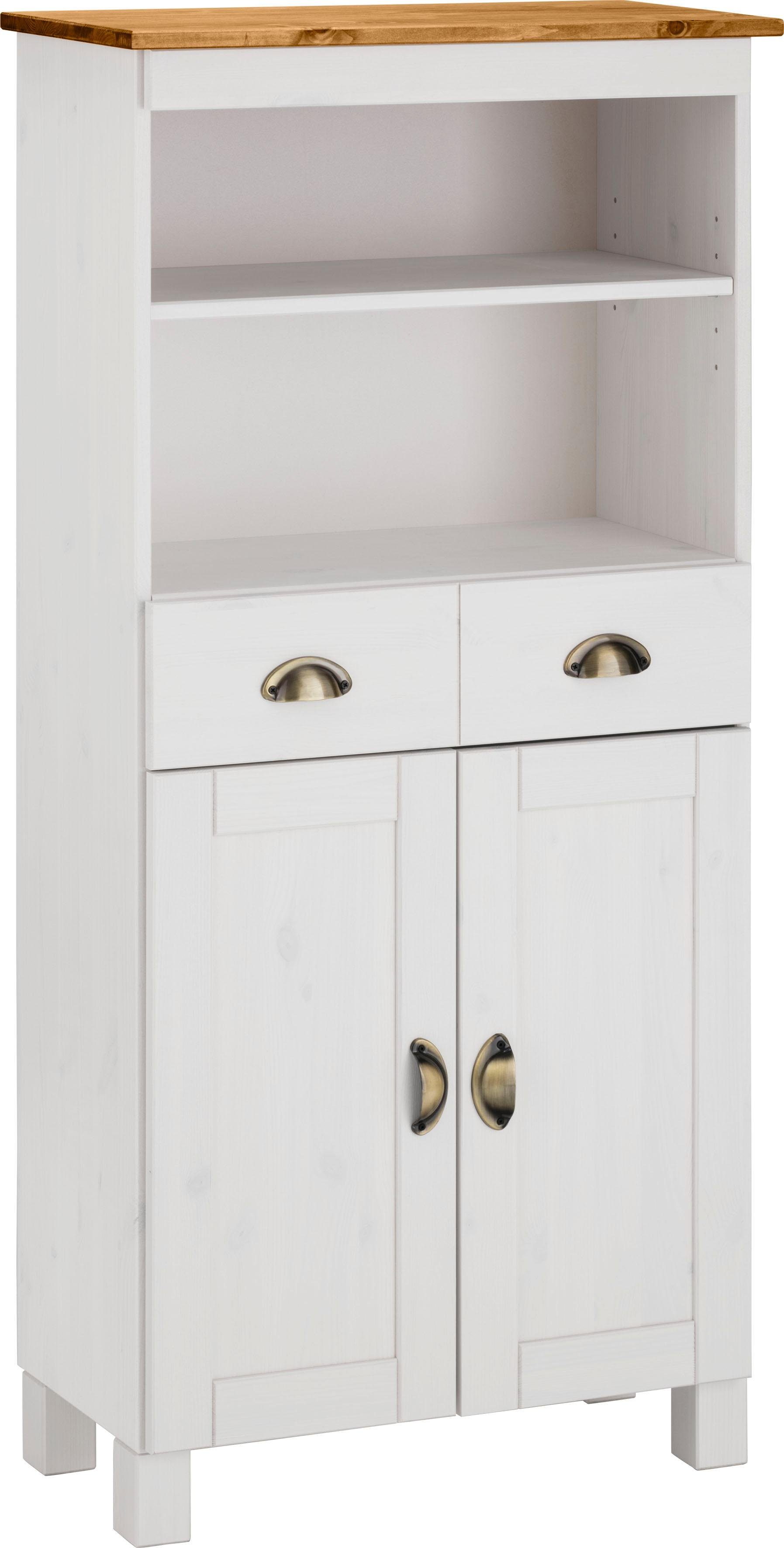 Midischrank HOME AFFAIRE "Oslo", weiß (weiß, honig), B:60cm H:125cm T:30cm, Massivholz, Schränke, Midischrank