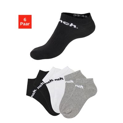 Sportsocken BENCH., Damen, Gr. 47-48, schwarz-weiß (2x schwarz, 2x weiß, 2x grau, meliert), Baumwollmischung, unifarben, elastisch, Socken, Sneakersocken mit klassischem Logoschriftzug Image