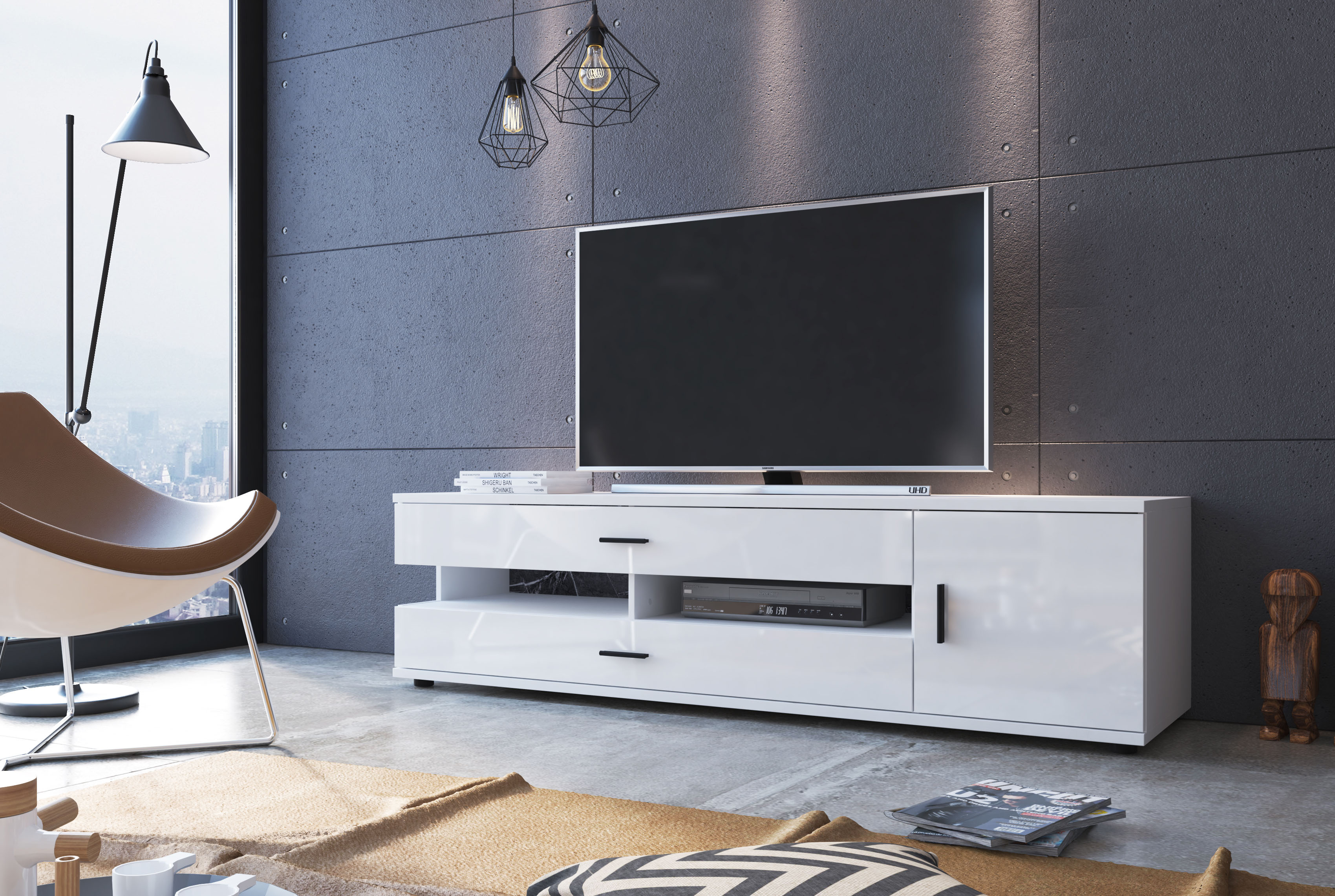 Lowboard INOSIGN "Henley", weiß (weiß alpin, weiß hochglanz), B:180cm H:48cm T:49,5cm, Spanplatte, Sideboards, TV-Sideboard, Breite ca. 180 cm