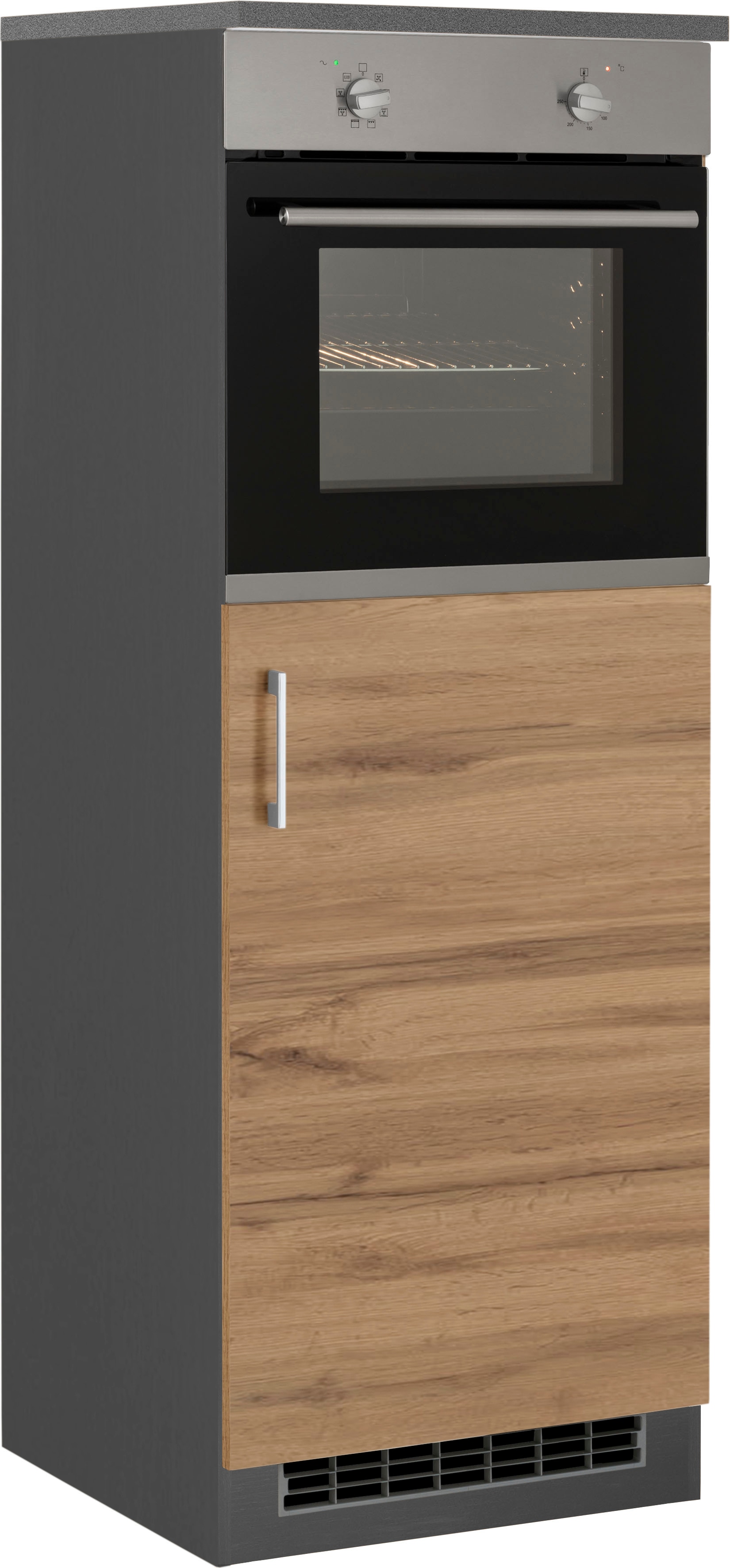 Backofen/Kühlumbauschrank KOCHSTATION "KS-Colmar", grau (wotaneiche, grafitgrau), B:60cm H:165cm T:60cm, Holzwerkstoff, Schränke, Backofenumbauschrank Kühlschrankumbauschrank Umbauschrank, 60 cm breit, 165 cm hoch, für Einbaukühlschrank und...