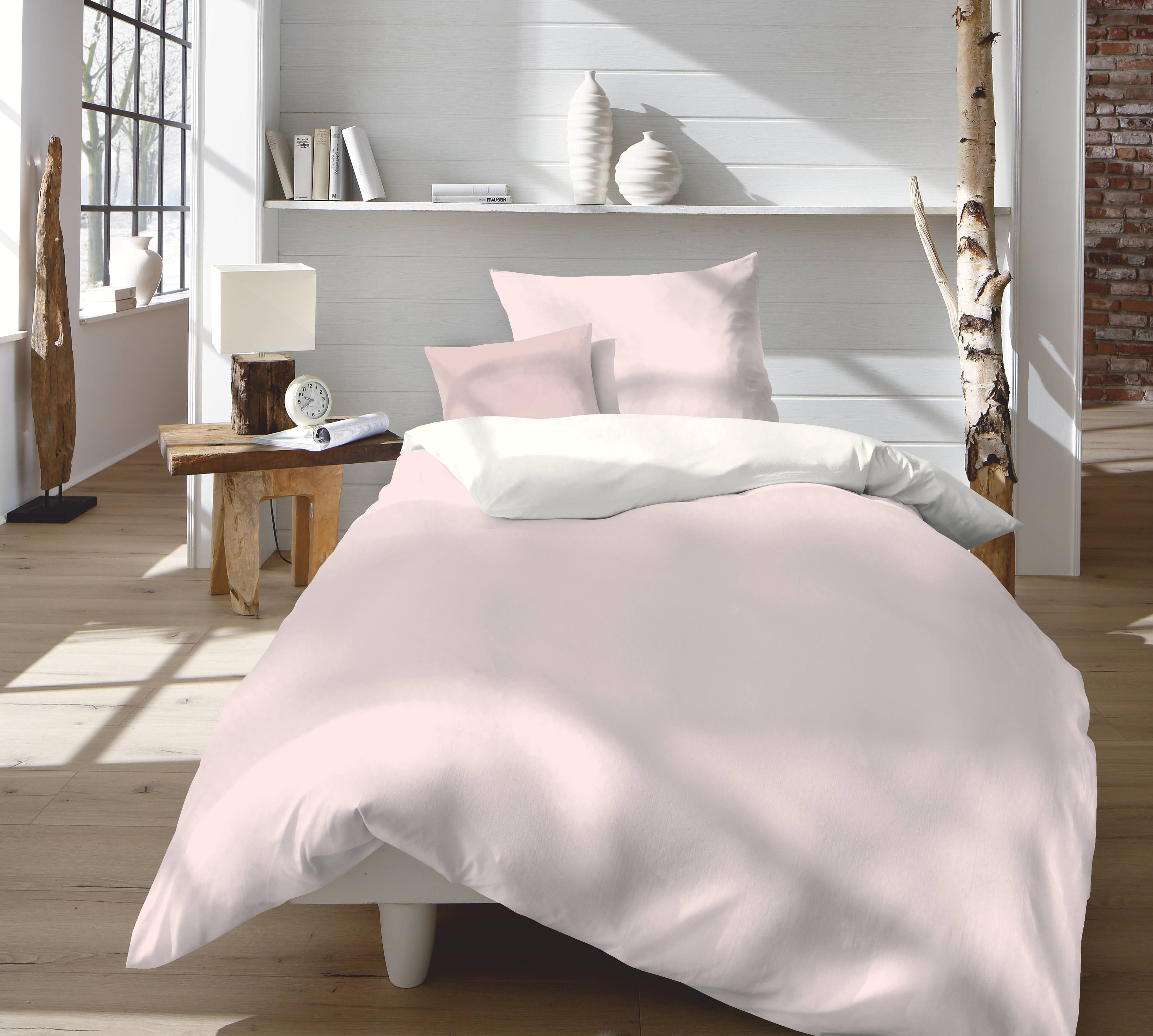 Wendebettwäsche FLEURESSE "Provence W", rosa (pink, creme), B/L: 155cm x 200cm, 1 Stk., 1 Stk., Halbleinen, B/L: 80cm x 80cm, 2 Stk., Halbleinen, Obermaterial: 50% Baumwolle, 50% Leinen, Bettwäsche Image
