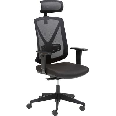 Chefsessel MAYER SITZMÖBEL "myWIZARD", schwarz (schwarz, schwarz), B:68cm H:118cm T:65cm, Polyester, Stühle, höhenverstellbarer Kopfstütze & Armlehnen, Lordosestütze Image