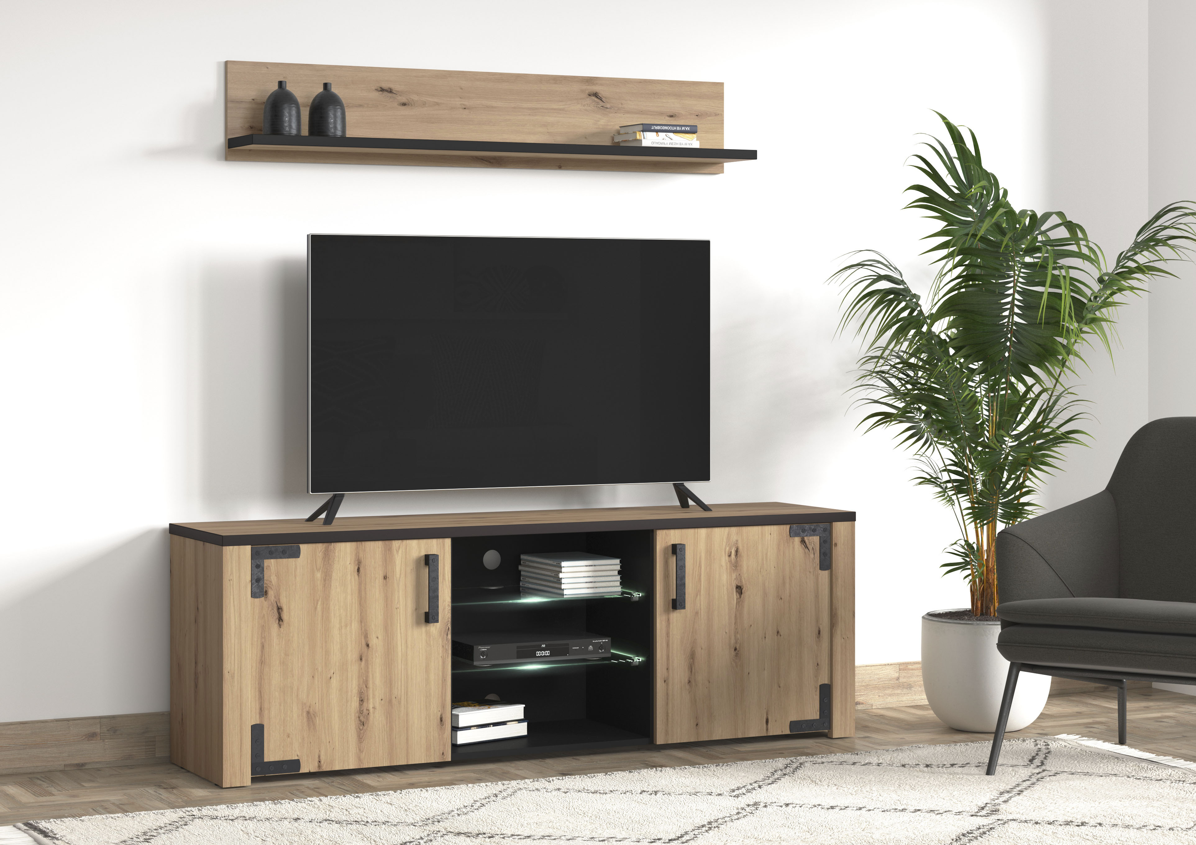 Lowboard INOSIGN "Lazio", schwarz (artisan eiche, schwarz), B:168cm H:57,5cm T:40cm, Sideboards, Lowboard, Kommode, Breite 168 cm