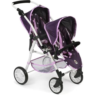 Puppen-Zwillingsbuggy CHIC2000 "Twinny, Stars Lila", lila (stars lila), Puppenwagen, KinderB:63cm H:77cm T:63cm, Metall, Kunststoff, Stoff, mit schwenkbaren Vorderrädern, B:63cm H:77cm T:63cm