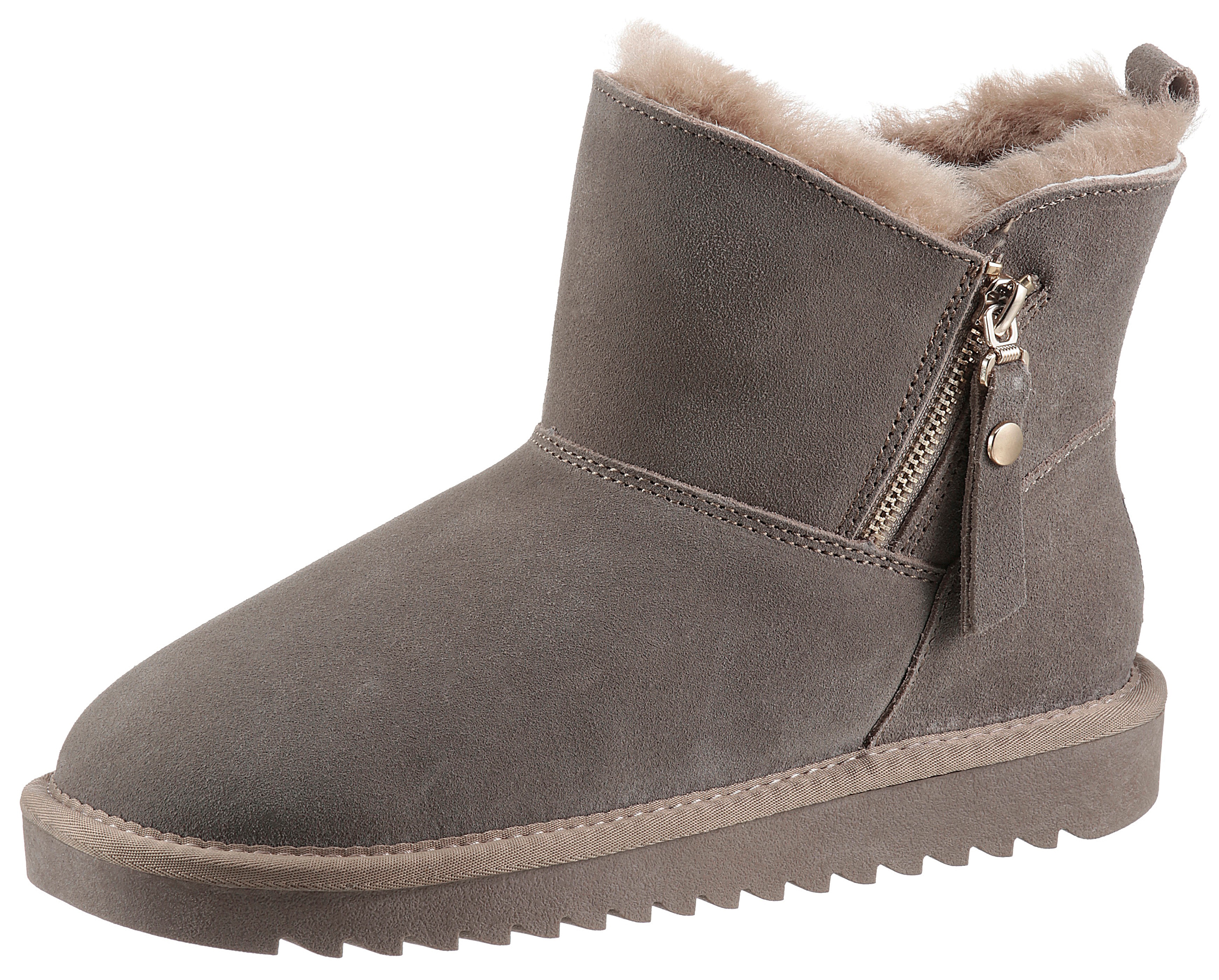 Winterboots ARA "ALASKA Short Zip", Damen, Gr. 38, grau (taupe zip), Lammfell, Veloursleder, unifarben, Schuhe Winterboots, Stiefel aus echtem Lammfell mit Reißverschluss, G-Weite (weit), Topseller