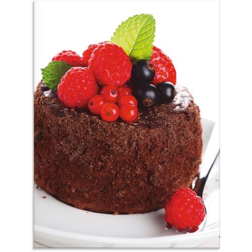 „Glasbild ARTLAND „“Feiner Schokoladenkuchen mit Beeren““ Bilder Gr. B/H: 60 cm x 80 cm, Süßspeisen, 1 St., braun Glasbilder in verschiedenen Größen“