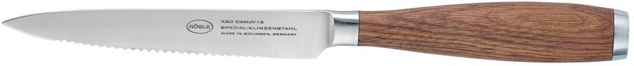 Allzweckmesser RÖSLE "Masterclass", silber (silberfarben, holzfarben), Klingenlänge 12cm, X50 CrMoV15 Klingenstahl, Kochmesser, mit Wellenschliff, Made in Solingen, Klingenspezialstahl Image