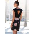 Sommerkleid BEACHTIME, Damen, Gr. 40, N-Gr, schwarz (schwarz, bedruckt), Jersey, Obermaterial: 95% Viskose, 5% Elasthan, bedruckt, casual, figurumspielend kniefrei, V-Ausschnitt, Kurzarm, Kleider, mit Rückenausschnitt, Jerseykleid in Wickeloptik,...