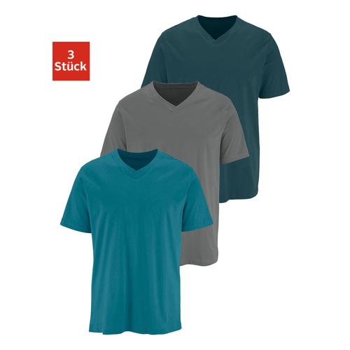 T-Shirt H.I.S, Herren, Gr. 10/4XL, grün (dunkelpetrol, dunkelgrau, petrol), Jersey, Obermaterial: 100% Baumwolle, unifarben, Basic, bequem normal, V-Ausschnitt, Kurzarm, Shirts, mit V-Ausschnitt aus Baumwolle, Unterhemd, T-Shirt