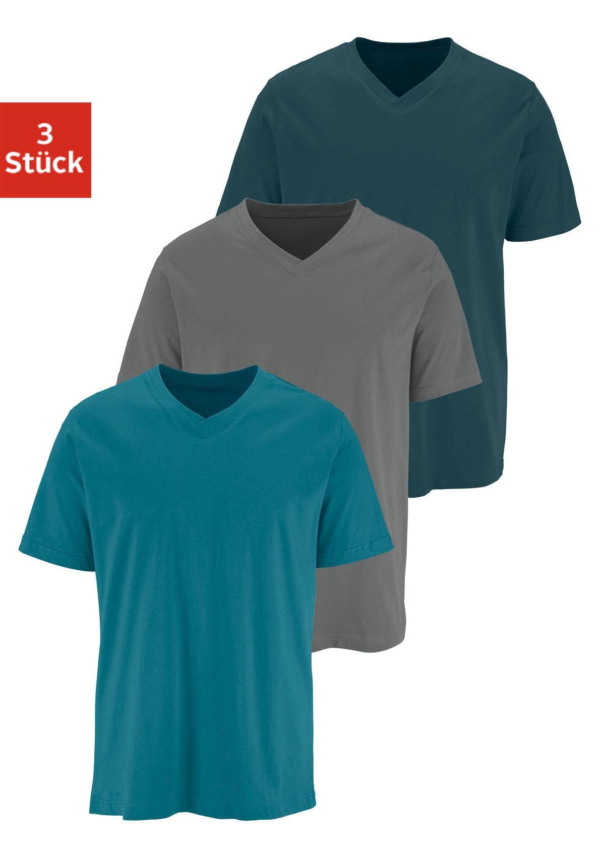 T-Shirt H.I.S, Herren, Gr. 8/XXL, grün (dunkelpetrol, dunkelgrau, petrol), Jersey, Obermaterial: 100% Baumwolle, unifarben, Basic, bequem normal, V-Ausschnitt, Shirts, mit V-Ausschnitt aus Baumwolle, Unterhemd, T-Shirt Image
