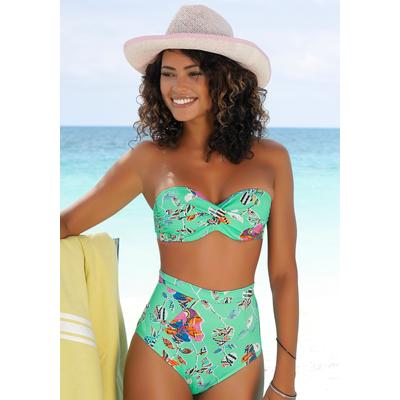 Bügel-Bandeau-Bikini-Top SUNSEEKER "Jam", Damen, Gr. 36, Cup E, bunt (türkis, bunt), Microfaser, bedruckt, floral, Bikini-Oberteile, mit Wickeloptik Image