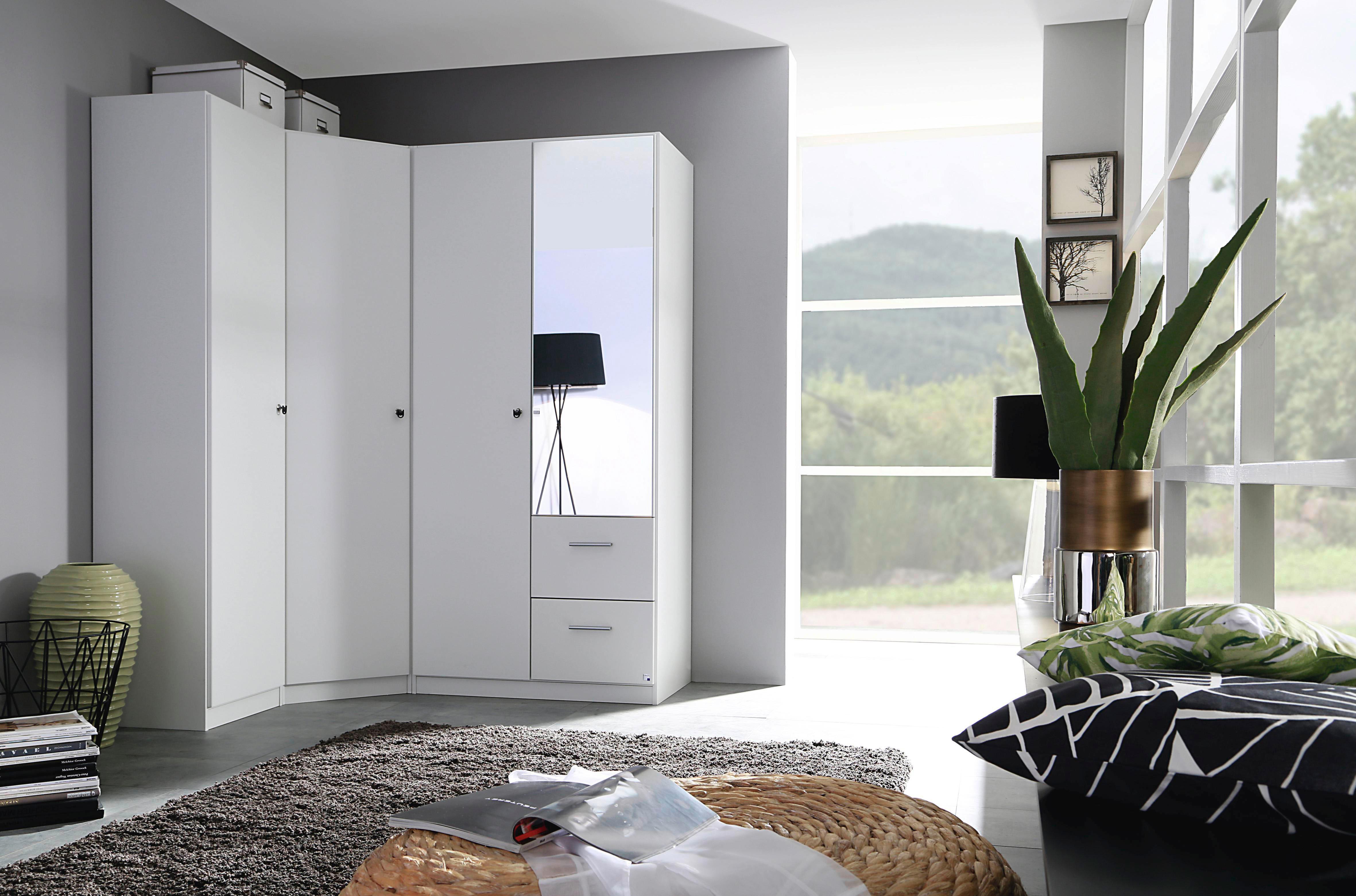 Schlafzimmer-Set RAUCH "Kleiderschrank Schrank Garderobe Schlafzimmer Büroschrank BUCHHOLZ", weiß (alpinweiß), Schlafzimmermöbel-Sets, (3-tlg.) lange Türen abschließbar, mit Spiegel MADE IN GERMANY