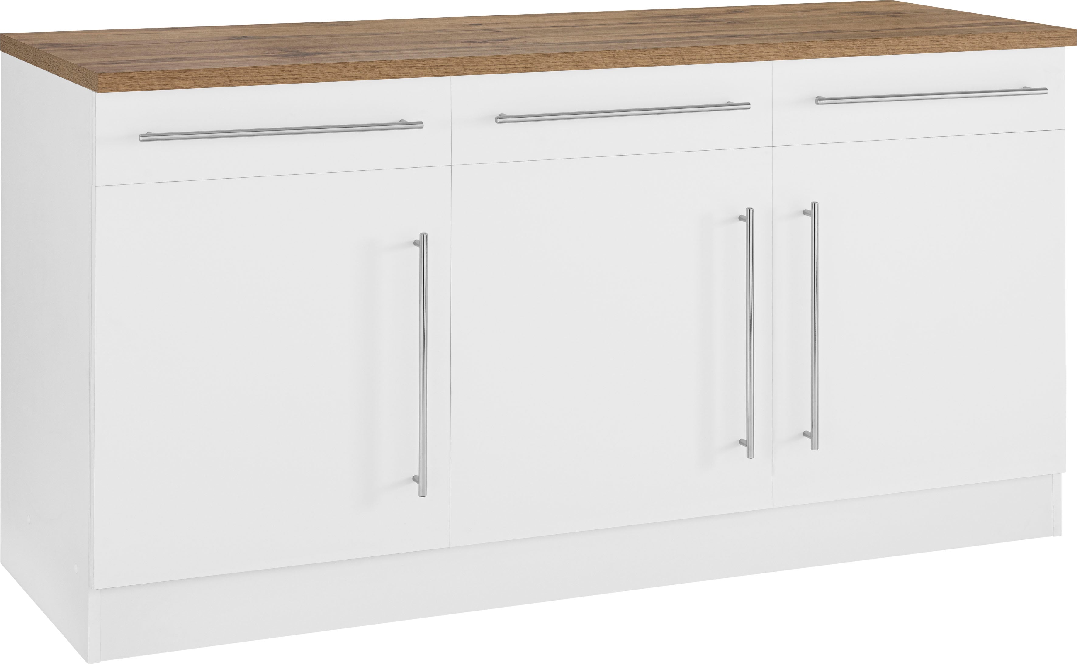 Unterschrank KOCHSTATION "KS-Samos", weiß, B:150cm H:85cm T:60cm, Holzwerkstoff, Schränke, Küchenunterschrank, Breite 150 cm Image