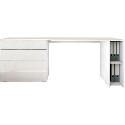 Schreibtisch BORCHARDT MÖBEL "Vaasa", weiß (weiß, weiß hochglanz), B:196cm H:72cm T:50cm, Tische, Breite 196 cm, Push to Open-Funktion