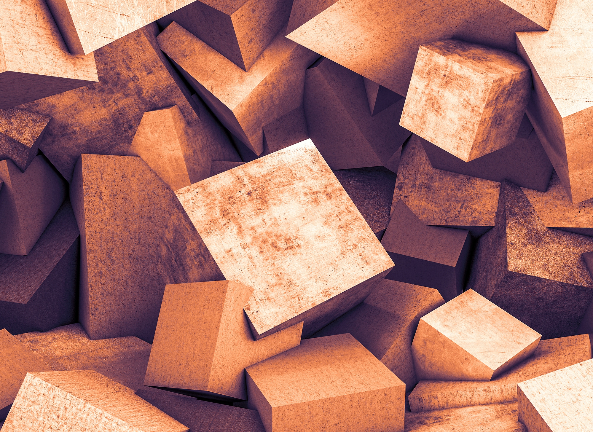 Fototapete LIVING WALLS "Designwalls Concrete Blocks 2", braun (braun, beige), B:3,5m L:2,55m, Vlies, Tapeten, Vlies, Wand, Schräge, Decke Image