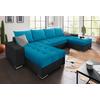 Wohnlandschaft COLLECTION AB "XL-Josy U-Form, Breite 313 cm, Kunstleder-Mix, Microfaser", blau (anthrazit, blau), B:313cm H:84cm T:161cm, 100% Polyester, Sofas, inkl. Bettfunktion, Bettkasten, mit 4 gleich großen Rückenkissen, Topseller