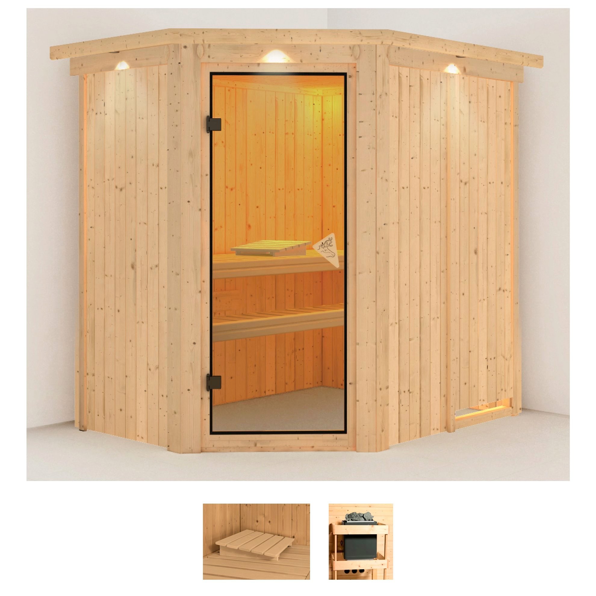 Sauna KARIBU "Clara", beige (naturbelassen), ohne Ofen, (ohne Ofen), Saunen, ohne Ofen Image