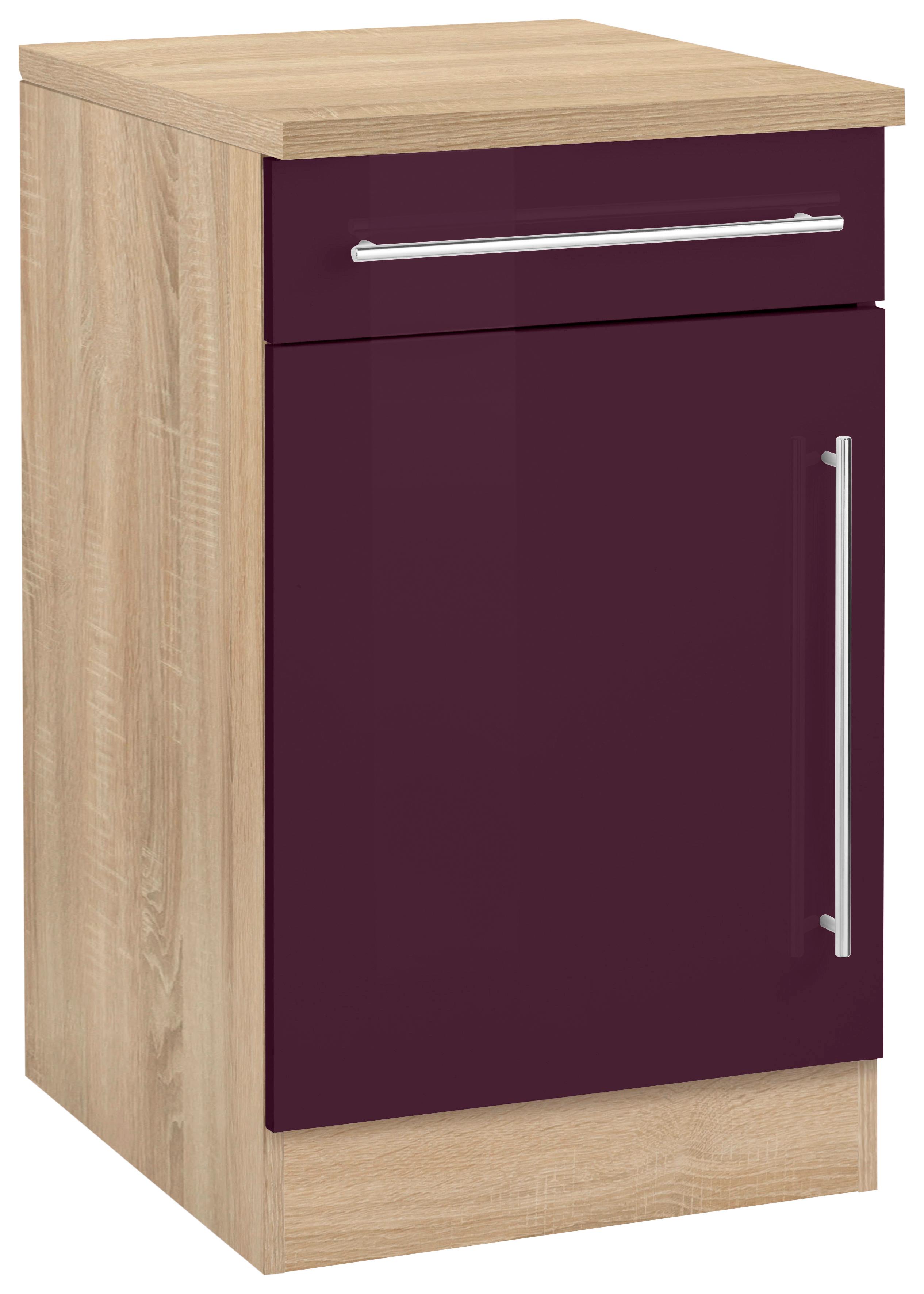 Unterschrank KOCHSTATION "KS-Samos", lila (aubergine hochglanz, eiche sonoma), B:50cm H:85cm T:60cm, Schränke, Unterschrank, 50 cm breit