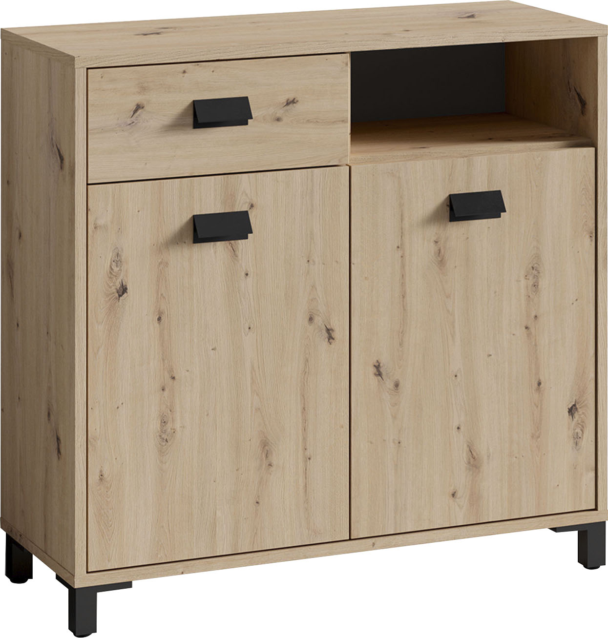 Badkommode BYLIVING "Wellness", braun (artisan eichefarben), B:80,5cm H:77,5cm T:31cm, FSC-zertifizierter Holzwerkstoff, Sideboards, 80cm Badezimmer Kommode mit Metallgriffen und viel Stauraum