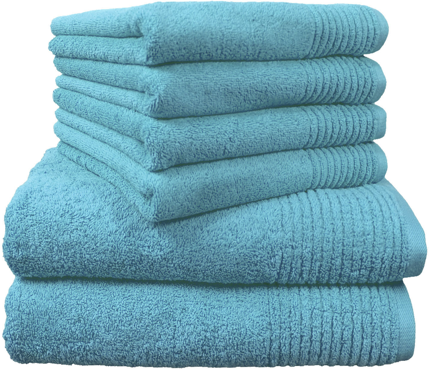 Handtuch Set DYCKHOFF "Brillant", blau (türkis), 6 Stk., Walkfrottee, Walkfrottee, Obermaterial: 100% Baumwolle, Handtuch-Sets, mit Streifenbordüre;4 Handtücher (50x100cm), 2 Duschtücher (70x140cm)