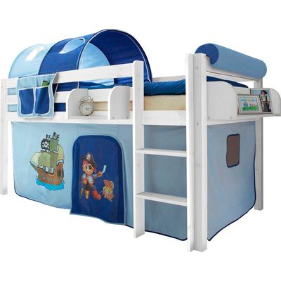 Hochbett TICAA "Malte", blau (kiefer massiv weiß, pirat, hellblau, dunkelblau), B:101cm H:114cm L:205cm, Hochbetten, mit Rollrost und in verschiedenen Ausführungen wahlweise mit Matratze Image