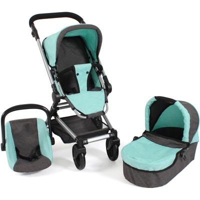 Kombi-Puppenwagen CHIC2000 "Fides 3in1, Melange Mint", grau (melange mint), Puppenwagen, KinderB:44,5cm H:85cm T:61cm, Stahl, Kunststoff, Polyester, mit Babywanne, Sportsitz und Autositz, B:44,5cm H:85cm T:61cm