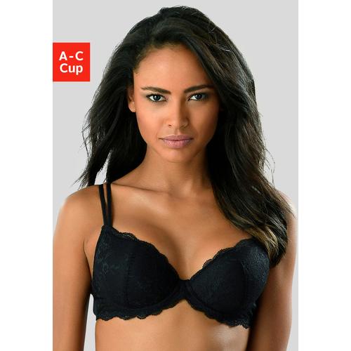 Push-up-BH VIVANCE Gr. 85, Cup B, schwarz Damen BHs BH Hochzeitsdessous Hochzeitswäsche Push-up-BH Spitzen-BH Spitzenwäsche Spitzen-BHs mit 2 Tragevarianten, Dessous