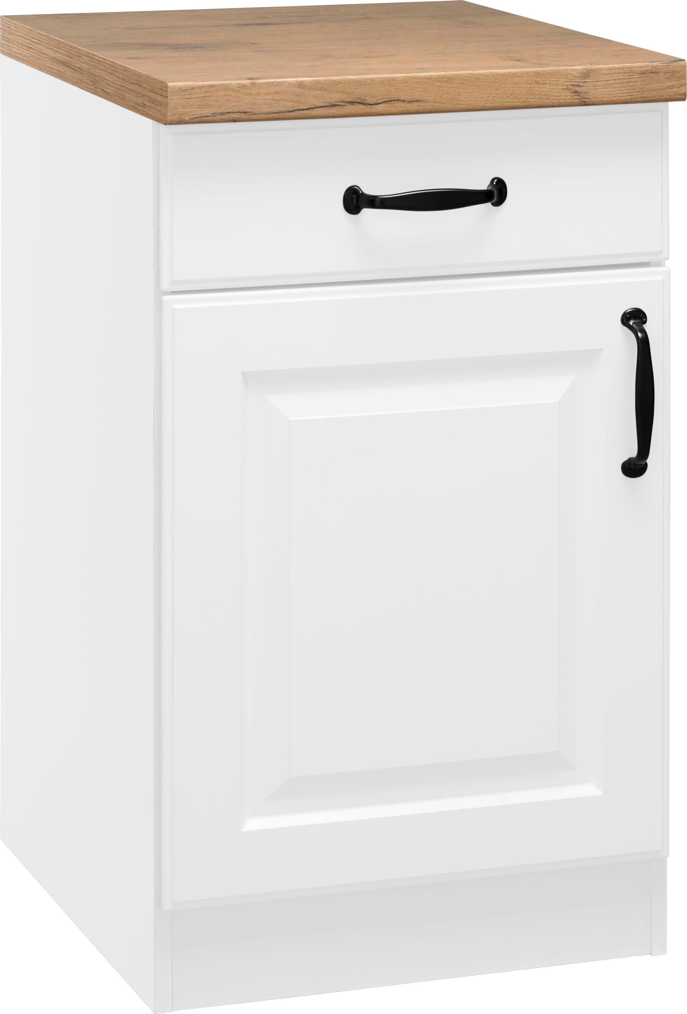 Unterschrank WIHO KÜCHEN "Erla", weiß (front: kassette weiß, korpus: weiß, arbeitsplatte: kastelleiche), B:50cm H:86cm T:60cm, Schränke, Unterschrank, 50 cm breit mit Kassettenfront