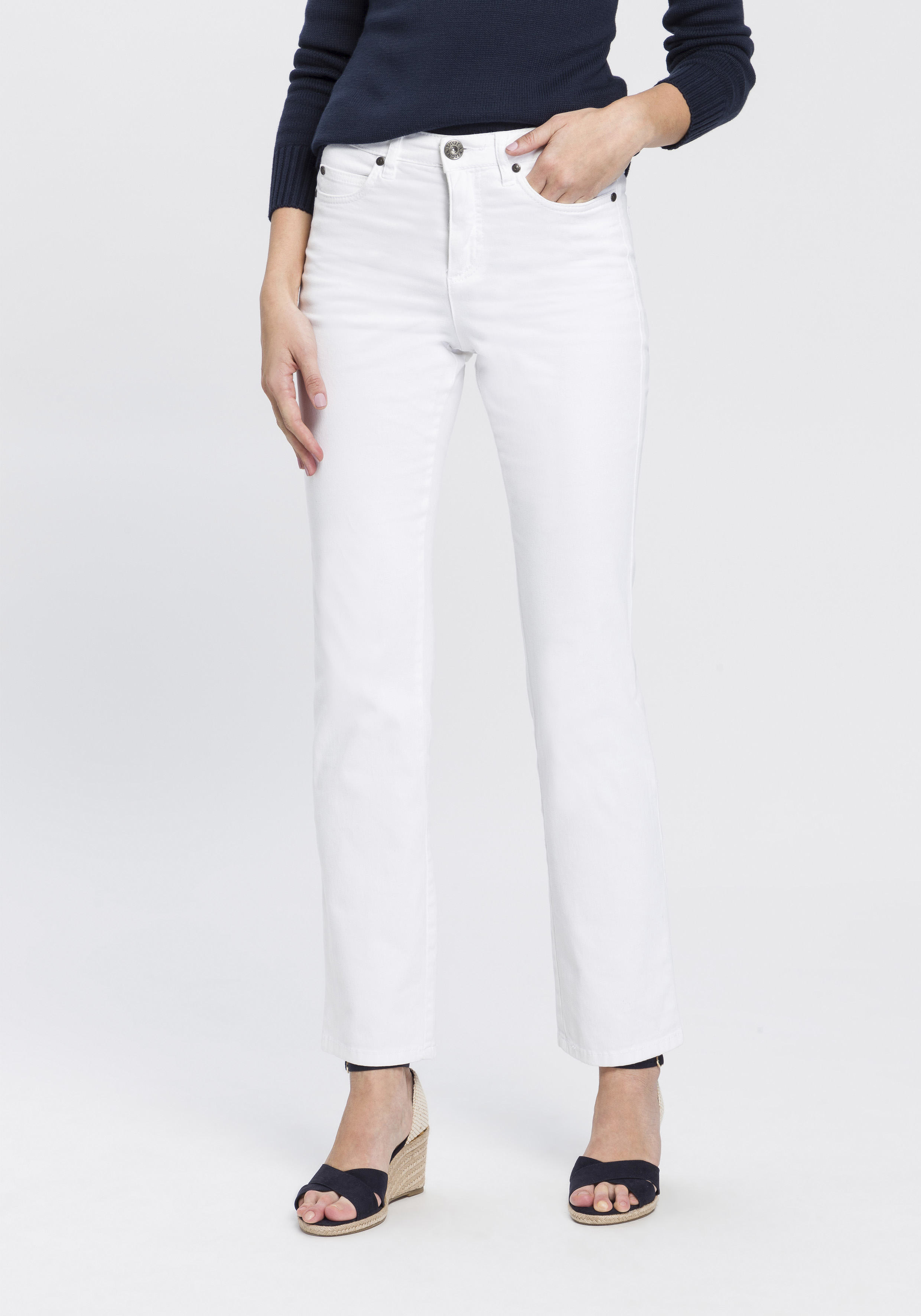 Gerade Jeans ARIZONA "Comfort-Fit", Damen, Gr. 21, K-Gr, weiß, Jeans, Obermaterial: 98% Baumwolle, 2% Elasthan, normal lang, Jeans, High Waist Image