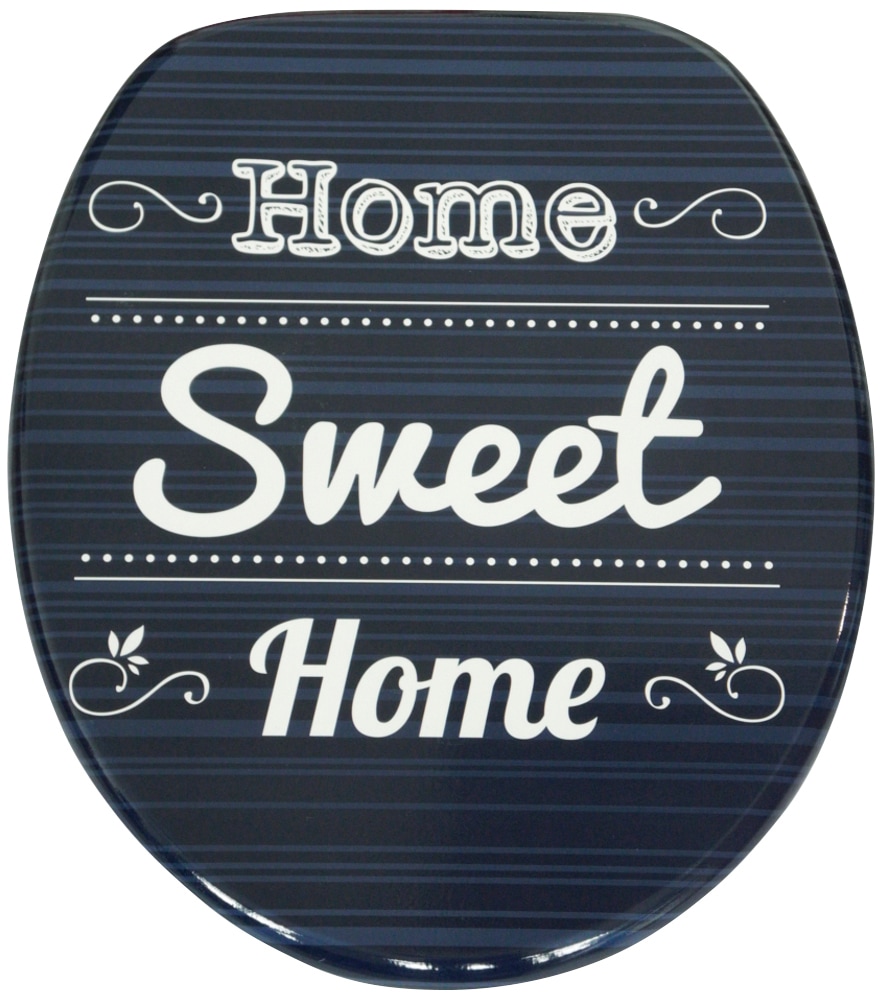 WC-Sitz SANILO "Home Sweet Home", blau (dunkelblau), B:37,7cm L:47cm, MDF - Mitteldichte Holzfaserplatte, WC-Sitze, mit Absenkautomatik