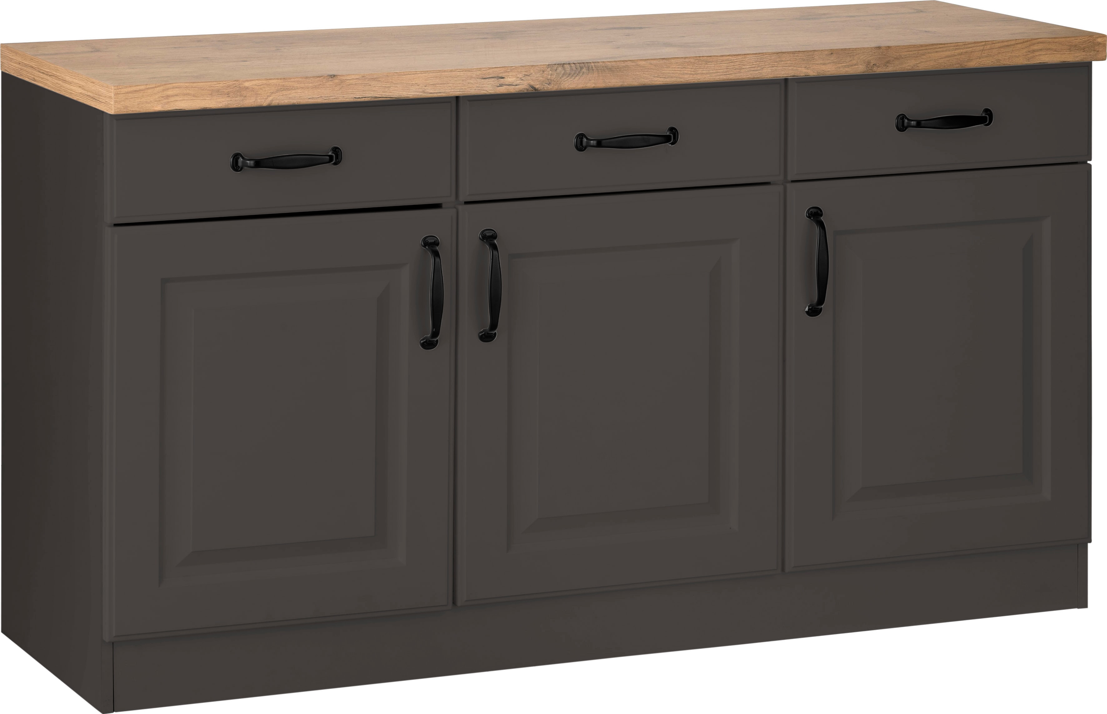 Unterschrank WIHO KÜCHEN "Erla", grau (front: kassette anthrazit, korpus: anthrazit, arbeitsplatte: kastelleiche), B:150cm H:86cm T:50cm, Schränke, Unterschrank, 150 cm breit mit Kassettenfront Image