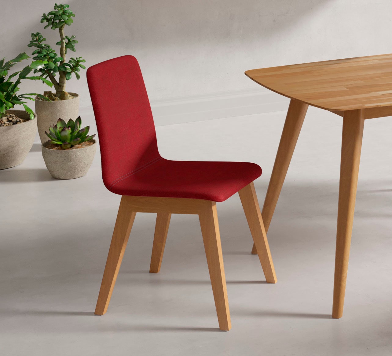 Stuhl INOSIGN "Sandy", rot (bordeaux, buche), B:47cm H:88cm T:56cm, Polyester, Stühle, Polsterstuhl Esszimmerstuhl 4-Fuß-Stuhl, mit verschiedenen Stuhlbeinfarben und Farbvarianten, Sitzhöhe 47 cm