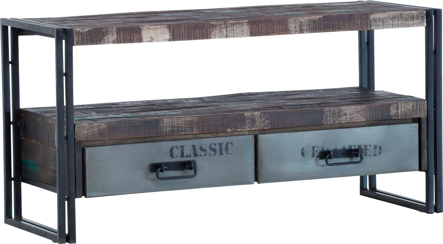 Lowboard GUTMANN FACTORY "Titan", braun (antik), B:120cm H:60cm T:45cm, Massivholz, Metall, Sideboards, Kommode in modernem Industrial Design, Breite 120 cm