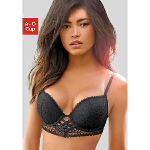 Push-up-BH LASCANA Gr. 75, Cup B, schwarz Damen BHs BH Hochzeitsdessous Hochzeitswäsche Push-up-BH Reizwäsche Spitzen-BH Spitzenwäsche Spitzen-BHs mit entzückender Flechtoptik, sexy Dessous