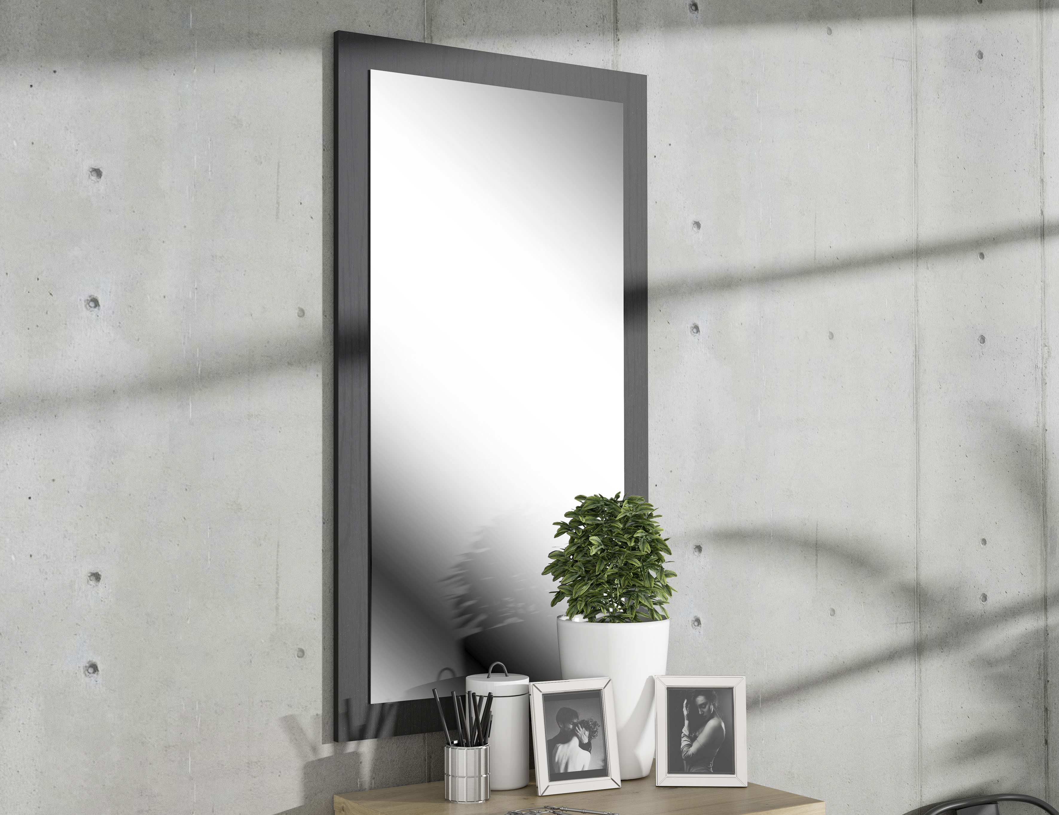 Garderobenspiegel FORTE "Trondheim", schwarz (schwarz eiche), B:54,4cm H:100cm T:2cm, Dekorfolie, FSC-zertifizierter Holzwerkstoff, Spiegel, Garderobenspiegel, Breite ca. 55 cm