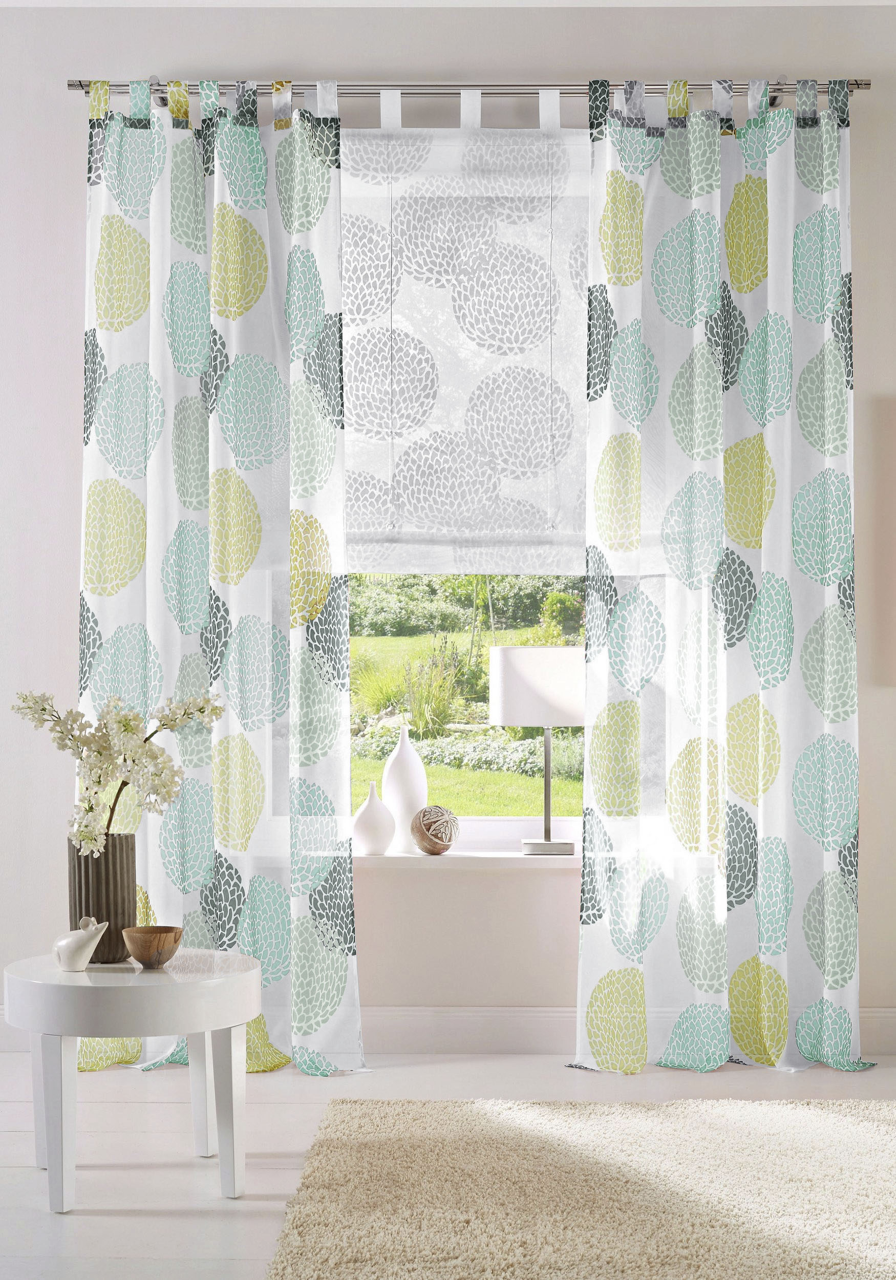 Gardine OTTO HOME "Belem" Gr. 4, grün, B:140cm H:245cm, Voile, Polyester, Gardinen, Gardine, 1 oder 2 Schals, Vorhang, Fertiggardine, Kreise