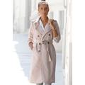 Trenchcoat LASCANA, Damen, Gr. 40, beige, Web, Obermaterial: 79% Polyester, 17% Viskose, 4% Elasthan, modisch, figurumspielend knielang, V-Ausschnitt, Langarm gerader Abschluss, Mäntel, zum Regulieren, leichter Damenmantel ohne Futter, casual-chic