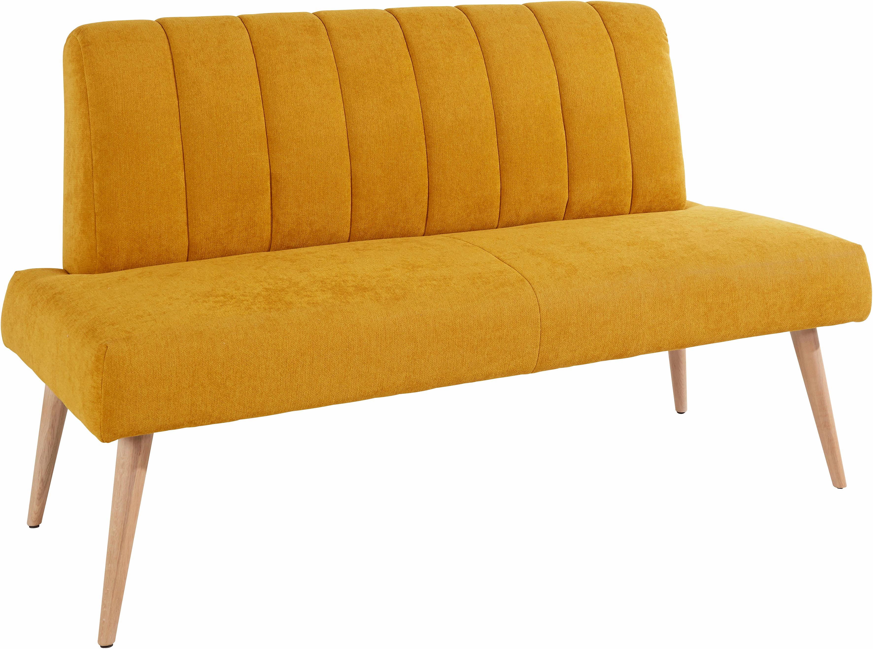 Sitzbank EXXPO - SOFA FASHION "Costa, moderne Rückensteppung, bequem und elegant, hoher Holzfuß", gelb (mustard), B:162cm H:92cm T:68cm, Struktur: Webvelour, 100% Polyester, Sitzbänke, Essbank Polsterbank Sitzbank, hochwertige Detailverarbeitung,... Image