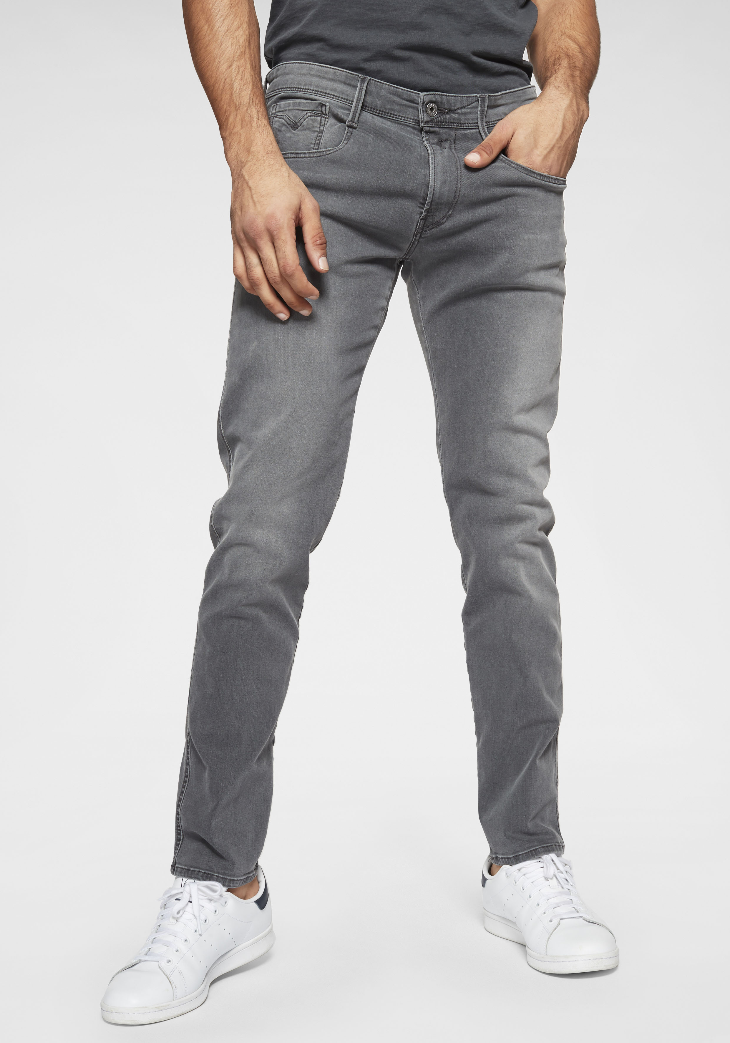 Slim-fit-Jeans REPLAY "Anbass Superstretch", Herren, Gr. 32, Länge 32, grau, Denim/Jeans, Obermaterial: 98% Baumwolle, 2% Elasthan, slim fit lang, Jeans Slim-fit-Jeans, elastisch, Topseller
